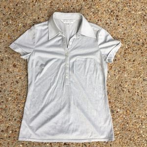 Trina Turk Metallic Silver Collared Blouse Shirt